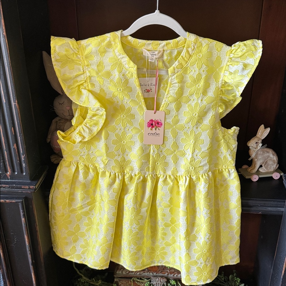 Entro New Yellow Floral Ruffle Peplum Top